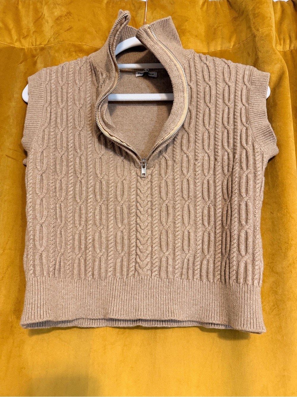 Cable-Knit Half-Zip Sweater Vest in Beige -  Womens